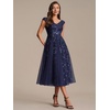 image:imageEverPretty Womens VNeck Midi Cocktail Dresses Cap Sleeves Sequin ALine Formal Wedding Guest Dress 02780Navy Blue
