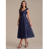 image:imageEverPretty Womens VNeck Midi Cocktail Dresses Cap Sleeves Sequin ALine Formal Wedding Guest Dress 02780Navy Blue