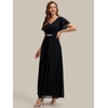 image:imageEverPretty Womens VNeck Short Sleeves Formal Dress Chiffon Maxi ALine Mother of the Bride Dress 02740Black