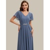 image:imageEverPretty Womens VNeck Short Sleeves Formal Dress Chiffon Maxi ALine Mother of the Bride Dress 02740Dusty Blue