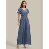image:imageEverPretty Womens VNeck Short Sleeves Formal Dress Chiffon Maxi ALine Mother of the Bride Dress 02740Dusty Blue