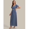 image:imageEverPretty Womens VNeck Short Sleeves Formal Dress Chiffon Maxi ALine Mother of the Bride Dress 02740Dusty Blue