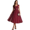 image:imageEverPretty Womens VNeck Midi Cocktail Dresses Cap Sleeves Sequin ALine Formal Wedding Guest Dress 02780Burgundy