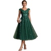 image:imageEverPretty Womens VNeck Midi Cocktail Dresses Cap Sleeves Sequin ALine Formal Wedding Guest Dress 02780Dark Green
