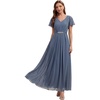 image:imageEverPretty Womens VNeck Short Sleeves Formal Dress Chiffon Maxi ALine Mother of the Bride Dress 02740Dusty Blue