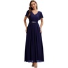 image:imageEverPretty Womens VNeck Short Sleeves Formal Dress Chiffon Maxi ALine Mother of the Bride Dress 02740Navy Blue