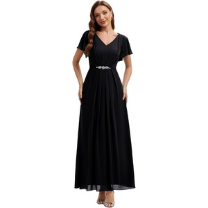 image:imageEverPretty Womens VNeck Short Sleeves Formal Dress Chiffon Maxi ALine Mother of the Bride Dress 02740Black