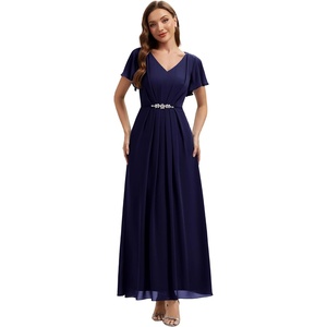 image:imageEverPretty Womens VNeck Short Sleeves Formal Dress Chiffon Maxi ALine Mother of the Bride Dress 02740Navy Blue