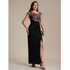 image:imageEverPretty Womens Asymmetrical Short Sleeves Formal Dresses Crepe Floor Length Bodycon Mother of the Bride Dress 02781Black Gold