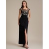 image:imageEverPretty Womens Asymmetrical Short Sleeves Formal Dresses Crepe Floor Length Bodycon Mother of the Bride Dress 02781Black Gold