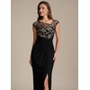 image:imageEverPretty Womens Asymmetrical Short Sleeves Formal Dresses Crepe Floor Length Bodycon Mother of the Bride Dress 02781Black Gold