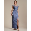 image:imageEverPretty Womens Asymmetrical Short Sleeves Formal Dresses Crepe Floor Length Bodycon Mother of the Bride Dress 02781Dusty Blue