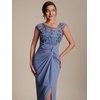 image:imageEverPretty Womens Asymmetrical Short Sleeves Formal Dresses Crepe Floor Length Bodycon Mother of the Bride Dress 02781Dusty Blue
