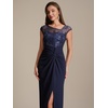 image:imageEverPretty Womens Asymmetrical Short Sleeves Formal Dresses Crepe Floor Length Bodycon Mother of the Bride Dress 02781Navy Blue