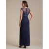 image:imageEverPretty Womens Asymmetrical Short Sleeves Formal Dresses Crepe Floor Length Bodycon Mother of the Bride Dress 02781Navy Blue