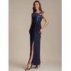 image:imageEverPretty Womens Asymmetrical Short Sleeves Formal Dresses Crepe Floor Length Bodycon Mother of the Bride Dress 02781Navy Blue