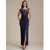 image:imageEverPretty Womens Asymmetrical Short Sleeves Formal Dresses Crepe Floor Length Bodycon Mother of the Bride Dress 02781Navy Blue