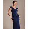 image:imageEverPretty Womens VNeck Off the Shoulder Sleeve Formal Gowns and Evening Dresses Maxi Bodycon Formal Dress 02820Navy Blue