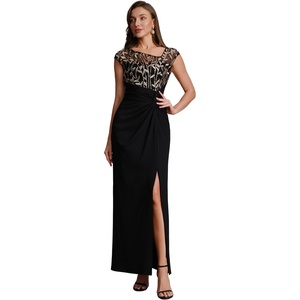 image:imageEverPretty Womens Asymmetrical Short Sleeves Formal Dresses Crepe Floor Length Bodycon Mother of the Bride Dress 02781Black Gold