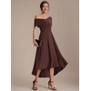 image:imageEverPretty Womens VNeck Off the Shoulder Cocktail Wedding Guest Dress HighLow Aline Semi Formal Dresses 02801Chocolate Brown