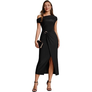 image:imageEverPretty Womens Asymmetrical Off the Shoulder Formal Dresses Midi Bodycon Wedding Guest Dress 02806Black
