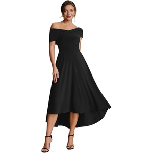 image:imageEverPretty Womens VNeck Off the Shoulder Cocktail Wedding Guest Dress HighLow Aline Semi Formal Dresses 02801Black