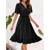 image:imageEverPretty Womens Summer Casual Wedding Guest Dresses VNeck Short Sleeve Midi Semi Formal Dress 50007Black