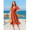 image:imageEverPretty Womens Summer Casual Wedding Guest Dresses VNeck Short Sleeve Midi Semi Formal Dress 50007Brown