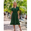 image:imageEverPretty Womens Summer Casual Wedding Guest Dresses VNeck Short Sleeve Midi Semi Formal Dress 50007Grass Green