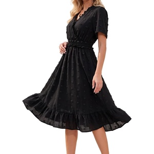 image:imageEverPretty Womens Summer Casual Wedding Guest Dresses VNeck Short Sleeve Midi Semi Formal Dress 50007Black