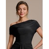 image:imageEverPretty Womens Off The Shoulder Tops Y2K Going Out Tops Ruched Asymmetric Shirt Slim Fit Dressy Casual Blouses 02816Black