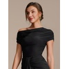 image:imageEverPretty Womens Off The Shoulder Tops Y2K Going Out Tops Ruched Asymmetric Shirt Slim Fit Dressy Casual Blouses 02816Black