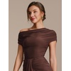 image:imageEverPretty Womens Off The Shoulder Tops Y2K Going Out Tops Ruched Asymmetric Shirt Slim Fit Dressy Casual Blouses 02816Chocolate Brown