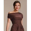 image:imageEverPretty Womens Off The Shoulder Tops Y2K Going Out Tops Ruched Asymmetric Shirt Slim Fit Dressy Casual Blouses 02816Chocolate Brown