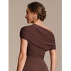 image:imageEverPretty Womens Off The Shoulder Tops Y2K Going Out Tops Ruched Asymmetric Shirt Slim Fit Dressy Casual Blouses 02816Chocolate Brown