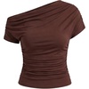 image:imageEverPretty Womens Off The Shoulder Tops Y2K Going Out Tops Ruched Asymmetric Shirt Slim Fit Dressy Casual Blouses 02816Chocolate Brown