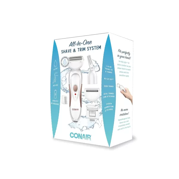 Conair All-In-1 Body and Facial Hair Removal for Women, Cordless Electric Trimmer &amp; Shaver, Perfect for Face, Ear/Nose, Eyebrows, Legs, and Bikini Lines
