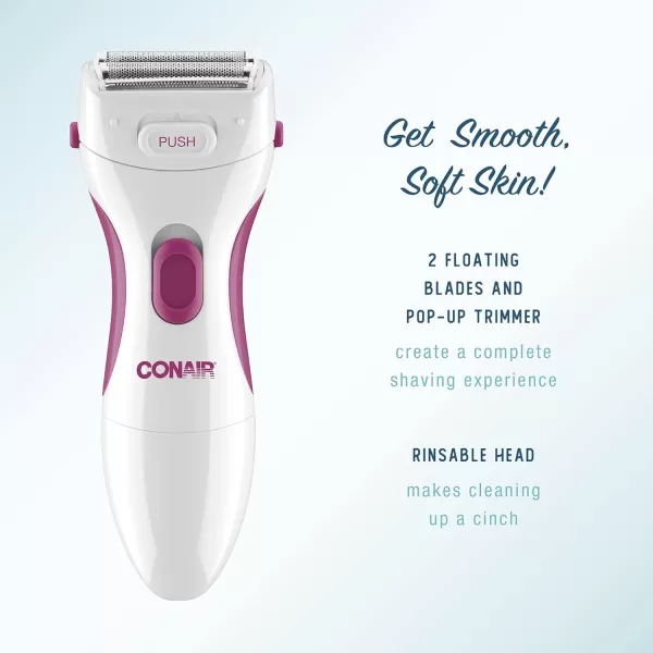 Conair Body and Facial Hair Removal for Women, Cordless Electric Dual Foil Shaver &amp; Trimmer, Perfect for Face, Ear/Nose, Eyebrows, Legs, and Bikini Lines