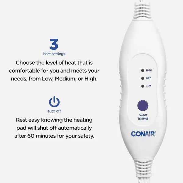 Conair Comfort Memory Foam Heating Pad for Back Pain Relief, Heating Pad for Neck and Shoulder, Menstrual Heating Pad for Cramps, Large Size 11.5 inch x 20.5 inch, 3 Heat Settings w/ Auto Off