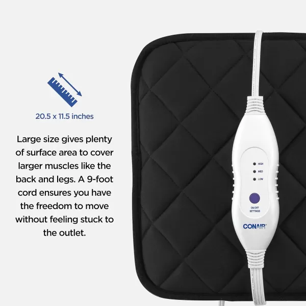 Conair Comfort Memory Foam Heating Pad for Back Pain Relief, Heating Pad for Neck and Shoulder, Menstrual Heating Pad for Cramps, Large Size 11.5 inch x 20.5 inch, 3 Heat Settings w/ Auto Off