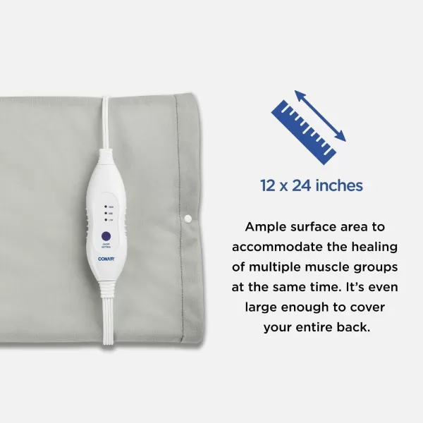 Conair Comfort Moist/Dry Heating Pad for Back Pain Relief, Heating Pad for Neck and Shoulder, Menstrual Heating Pad for Cramps, King Size 12 inch x 24 inch, 3 Heat Settings w/ Auto Off