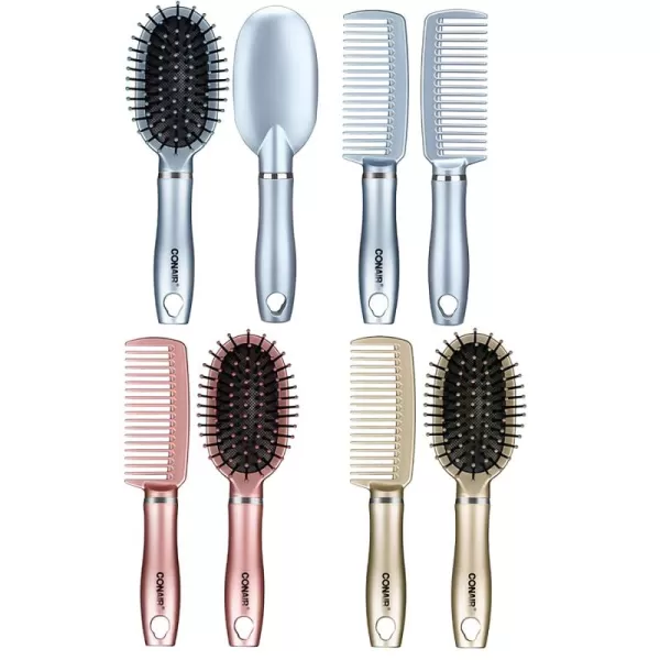 Conair Detangle &amp; Style Wide-Tooth Comb and Travel Hairbrush Set, Detangler Brush and Comb Set, 2 Count, Color May Vary