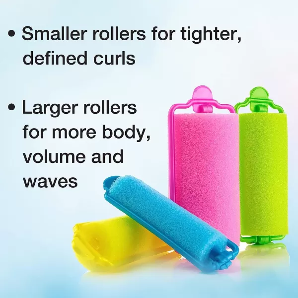 Conair Foam Self Grip Hair Rollers, Hair Curlers with Self Grip, Foam Rollers in Neon Colors, Assorted Sizes, 48 Count 