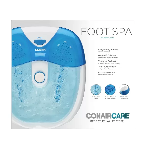 Conair Foot Spa Bath with Extra Deep Soak Basin, Massaging Bubbles, Pumice Stone and Pinpoint Massage Attachments, Blue/White