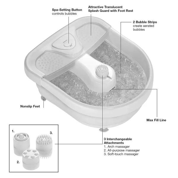 Conair Foot Spa Bath with Extra Deep Soak Basin, Massaging Bubbles, Pumice Stone and Pinpoint Massage Attachments, Blue/White