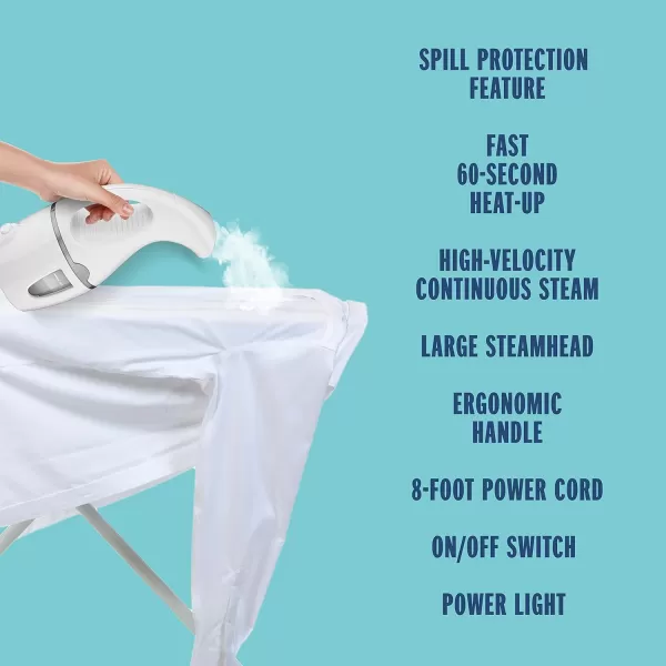 Conair Handheld Travel Garment Steamer for Clothes, CompleteSteam 1100W, For Home, Office and Travel,White / Blue