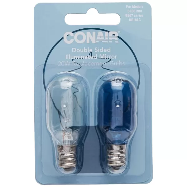Conair Incandescent Mirror Replacement Bulbs, 20W, 1 Clear &amp; 1 Blue