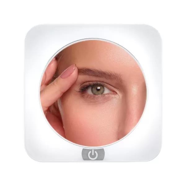 Conair Lighted Makeup Mirror, 12X Magnifying Mirror with Suction Cup, Compact Mirror, Travel Mirror with Light, Magnetic Mirror, Battery Operated in White