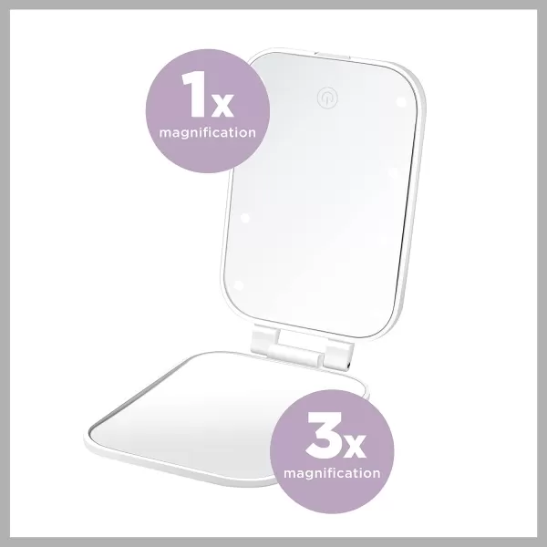 Conair Lighted Makeup Mirror, 12X Magnifying Mirror with Suction Cup, Compact Mirror, Travel Mirror with Light, Magnetic Mirror, Battery Operated in White