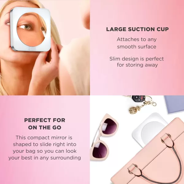 Conair Lighted Makeup Mirror, 12X Magnifying Mirror with Suction Cup, Compact Mirror, Travel Mirror with Light, Magnetic Mirror, Battery Operated in White